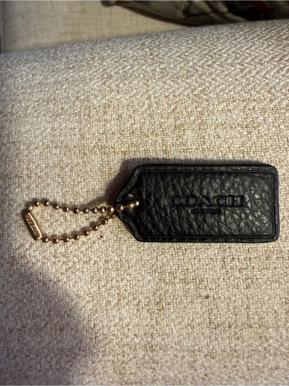 Coach Black Pebbled Leather Bag Tag with Gold Ball Chain